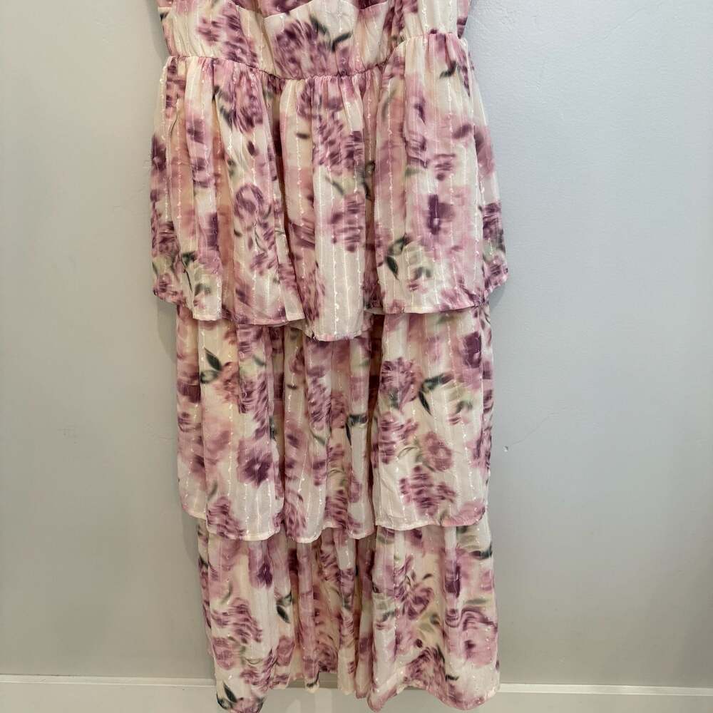 Torrid Flashed Roses Floral Chiffon Sweetheart Tiered Midi Dress Size 1 / 1X - Picture 4 of 6